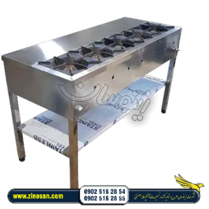 اجاق گاز خطی 5 شعله صنعتی میز کار دار پایه استیل