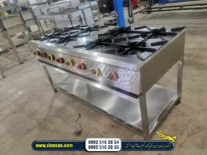 اجاق گاز 8 شعله صنعتی رستوران تمام استیل پایه دار
